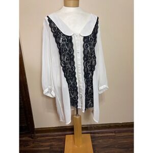 ASOS Curve White Lace Panel Button Down Blouse Peter Pan Collar US 20 Plus Size
